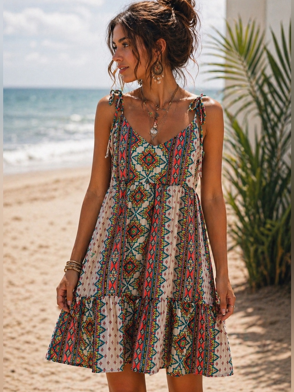 Wanderlux Sundress Adjustable Spaghetti Straps Multicolor Mini Dress Lined USA M